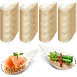 Tessco 200 Pcs 4" Tear Drop Appetizer Spoons Mini Appetizer Plates Reusable Tasting Spoons Plates Catering Supplies Disposable for Serving Small Desserts Cakes Bowls(Clear with Gold Glitter)