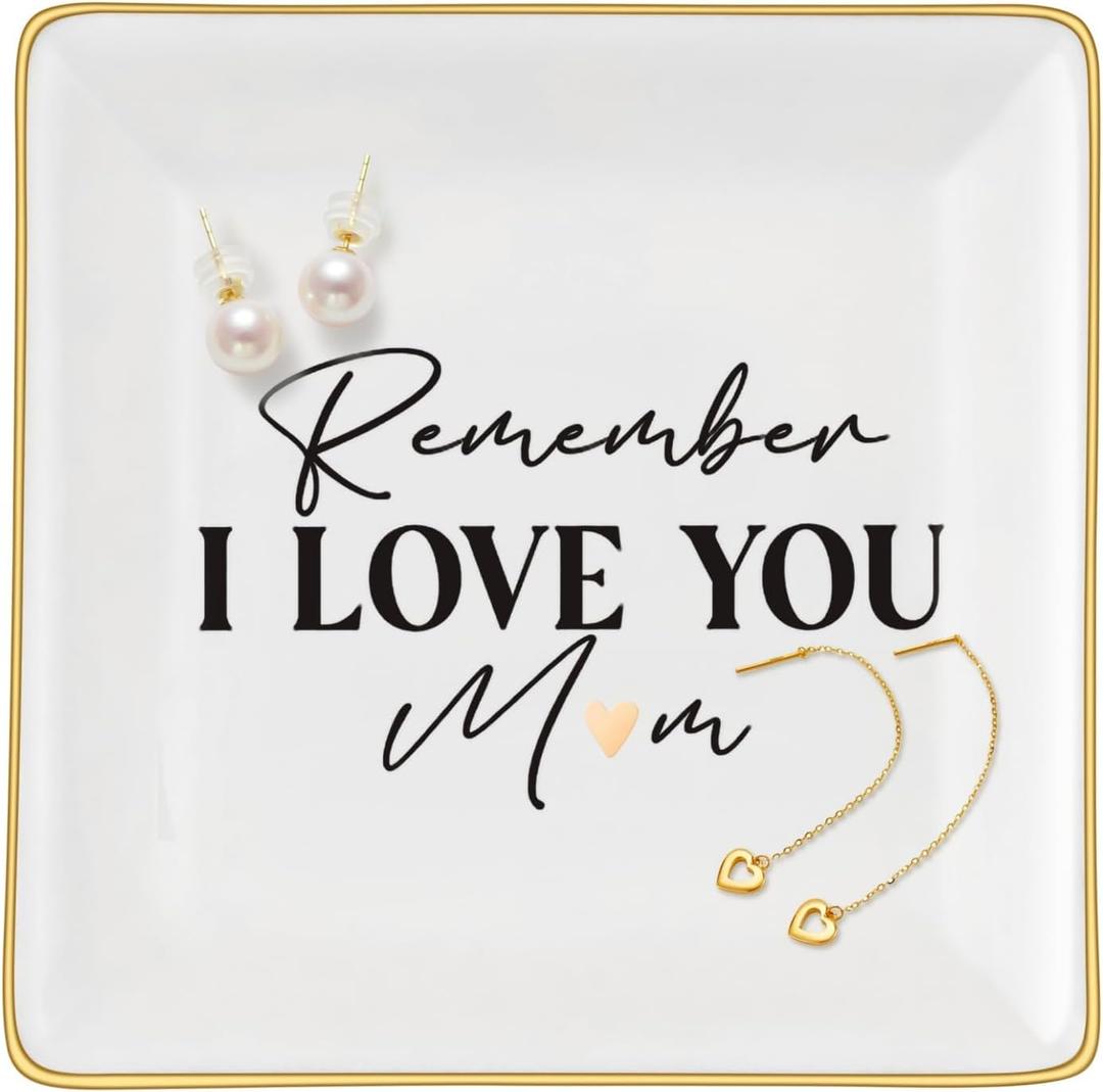 2 x Gifts for Mom from Daughter Ceramic Jewelry Dish Ring Trinket Tray - Remember I Love You Mom, Best Mother's Day Gifts for Mom, Unique Mother Gifts for Birthday, Valentine's Day, Christmas