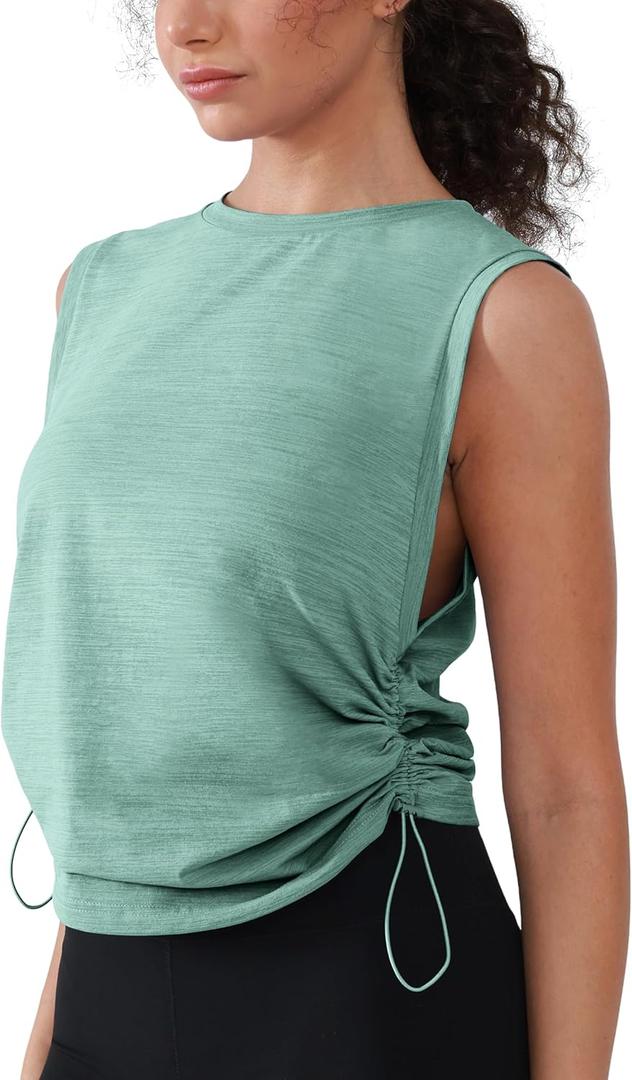 Women's Workout Tank Tops 2025 Summer Yoga Shirts Athletic Top Gym/Running Cropped Tank Tops (Green, M)