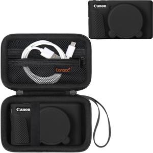 Canboc Case for Canon PowerShot SX740/SX730, Hard Carrying Case + Soft Silicone Protective Cover with Removable Lens Cover, Black