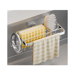 TAILI Sponge Holder with Strong Suction Cup, 4-in-1 Rustproof Sink Organizer - Sink Caddy Holds Sponges, Brushes, Stoppers & Scrapers -Silver