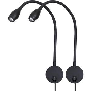 LED Reading Lamp 3W Warm White 3000K for Reading Books Black Plug Cord 2PCS (RS032)