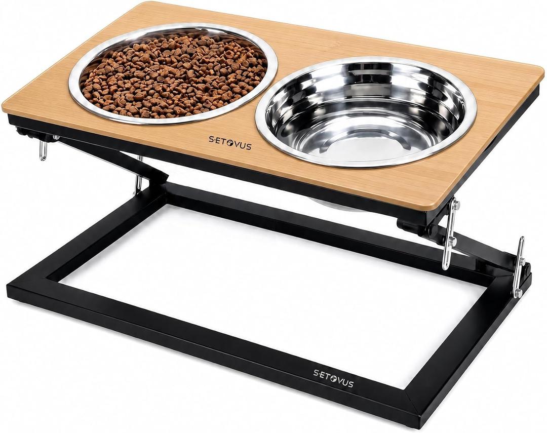 Elevated Dog Bowl, Adjustable Height and Tilt Angle Dog Bowl Stand | Precisely Adjust Height And Tilt Angle, Easy To Clean, Equipped With 2 Stainless Steel Food Bowls, Sturdy And Durable, Size: Large
