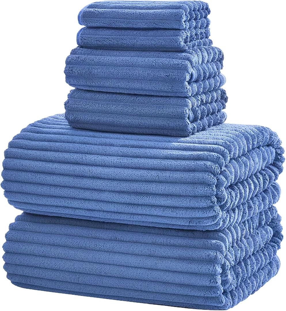 6-Piece Bath Towel Set(30"x60"), 2 Large Bath Towel Sheets, 2 Hand Towels and 2 Washcloths - Highly Absorbent Quick Dry Microfiber,Ultra Soft Towel Set for Bathroom (Blue)