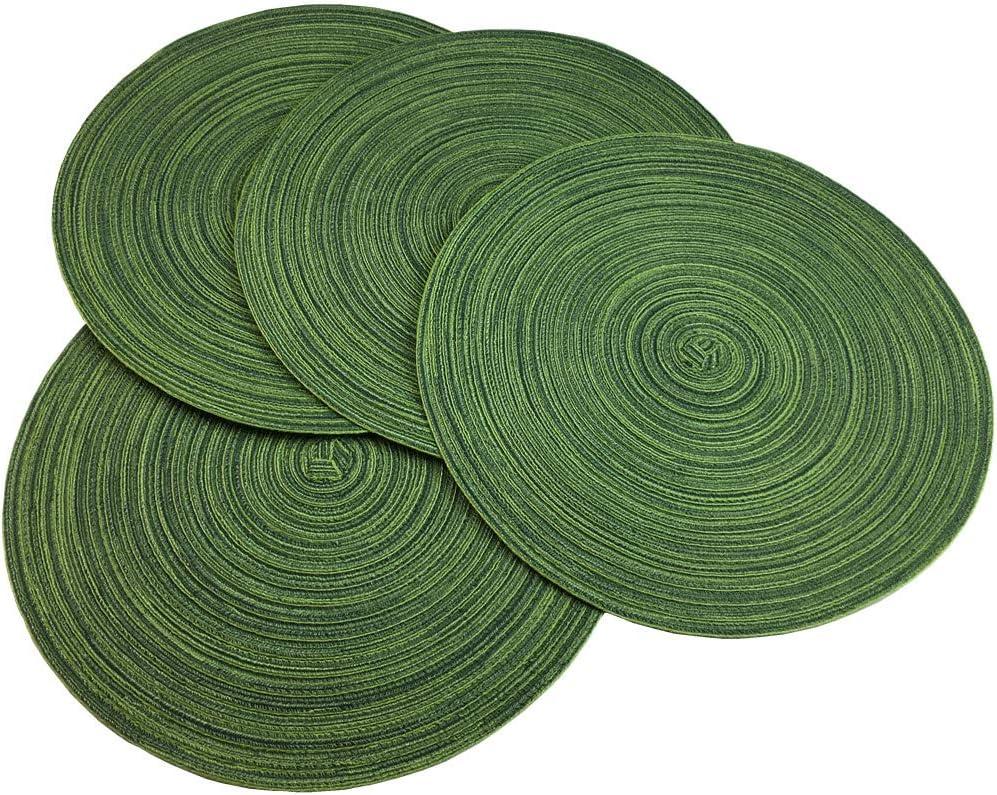 Red-A, Placemats, Round Placemats for Dining Table Set of 4 Woven Heat Resistant Non-Slip Kitchen Table Mats Diameter 14 Inch (Hunter Green)