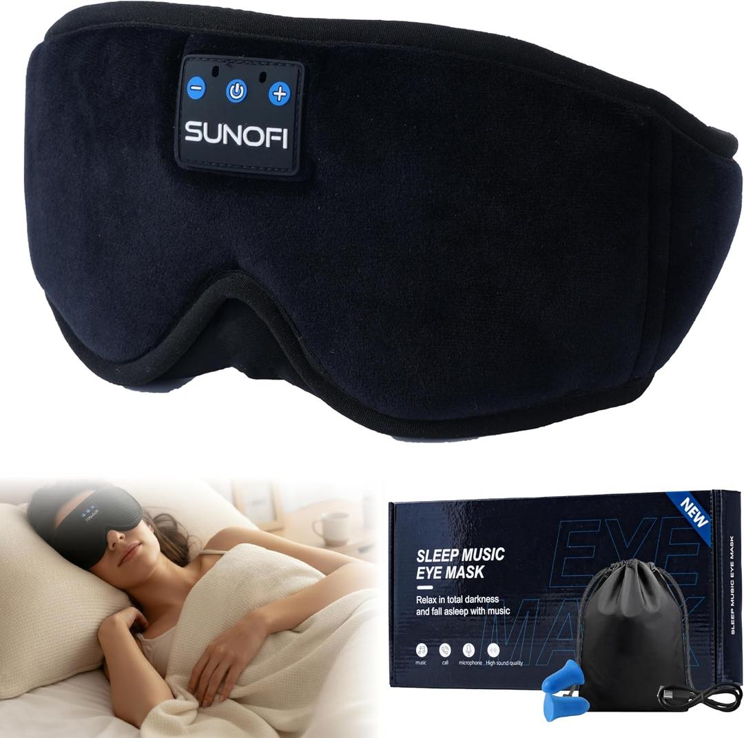 Sleep Headphones Bluetooth 5.4, 3D Sleep Mask with Ultra-Thin HD Stereo Speakers, Wireless Music Eye Mask Headphones for Side Sleepers, Travel, Relaxation (Black)