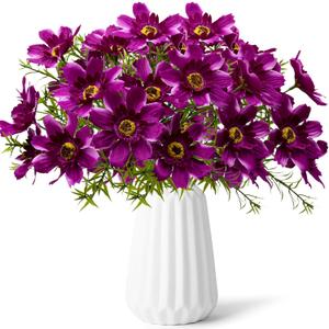 6PCS Artificial Daisy Flowers Fake Daisies Faux Purple Flowers Indoor Silk Fower Arrangements for Home Summer Garden Table Centerpiece Vase Grave Wedding Decor (11.42")