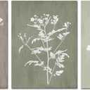 LoveHouse Gray Green Floral Wall Art Botanical Canvas Prints Wildflower Wall Decor Silhouette Paintings Farmhouse Pictures for Bathroom Bedroom