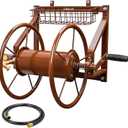 Garden Hose Reel Wall Mounted,Heavy Duty Metal Holds 155ft 5/8" Hose | Space-saving wall mount for outside, lawn, yard. Brass connector-no leaks, sturdy steel, rust-resistant, easy roll & install