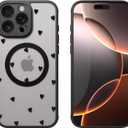Case for iPhone 13 Pro Max [Compatible with MagSafe] Aesthetic Black Hearts Cute Design for Women Girls | Soft TPU Bumper Hard PC Back Translucent Matte Protective Slim Magnetic Phone Cover