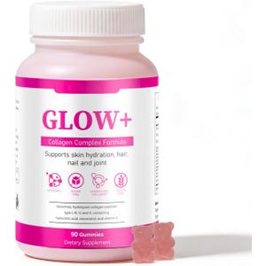 Glow Collagen Gummies with Hyaluronic Acid & Resveratrol | Gentle Support for Skin, Hair & Nail Care | Non-GMO | 90 Count (1)
