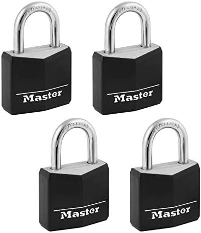 Master Lock Black Outdoor Key Lock, Standard Weather Resistant Padlock with Cover, Keyed Alike Padlocks for Lockers, Fences, Sheds, or Other Equipment, 4 Pack, 131Q