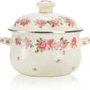 SOUJOY Enamel Stockpot with Lid, 2.8 Quart Retro Cooking Pot, Vintage Floral Stew Bean Simmer Pot with Handle, Kitchen Soup Pot, Safe for Induction Cookers, Gas Stove