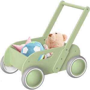 HOMEKOL Wooden Baby Walker,Baby Push Walker, Adjustable Speed Baby Walker for Boys and Girls, Baby Activity Center, Gift for Birthday, Christmas and New Year Green