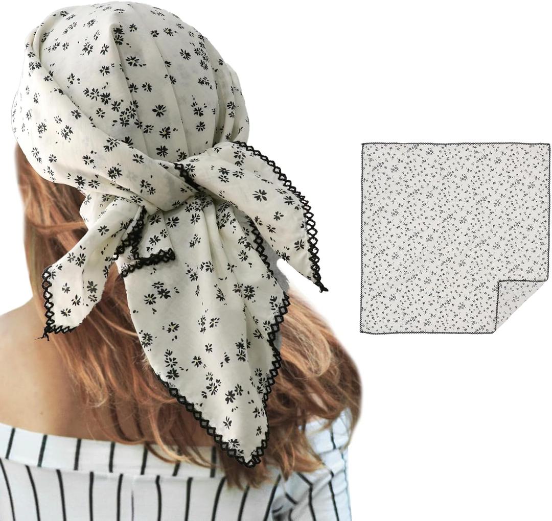 2 x Cotton Flower Bandanas for Women Girls Men 27" Head Scarf Bandana Headband Handkerchie for Beach Party (Style-07)