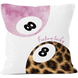 Trendy Cheetah Print Lucky 8 Balls Throw Pillow Covers 18x18, Retro Leopard Preppy Decor Pillow Cases for Teen Girls Dorm Room Bedroom Living Room, Lucky You Feeling Lucky Pillowcases for Bed (Pink-c1)