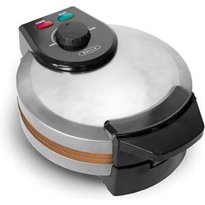 BELLA Classic Belgian Waffle Maker, 7" Round, Non Stick, Waffle Iron Makes 1 Thick Waffles, Variable browning control knob, Stay-cool handle with locking latch, Stainless Steel