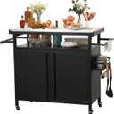 Nexaio XL Rolling Bar Grill Cart Outdoor Patio Furniture, Outdoor Grill Table with Stainless Steel Top for Kitchen Prep and Outdoor Storage Cabinet for Grilling Accessories, Black