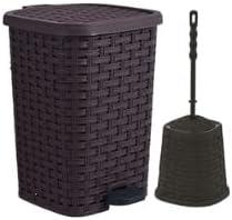 Superio Bathroom Trash Can and Toilet Brush Set, Bathroom Accessories Set, 1.5 Gallon Mini Step On Trash Can and Toilet Brush Set, (Brown)