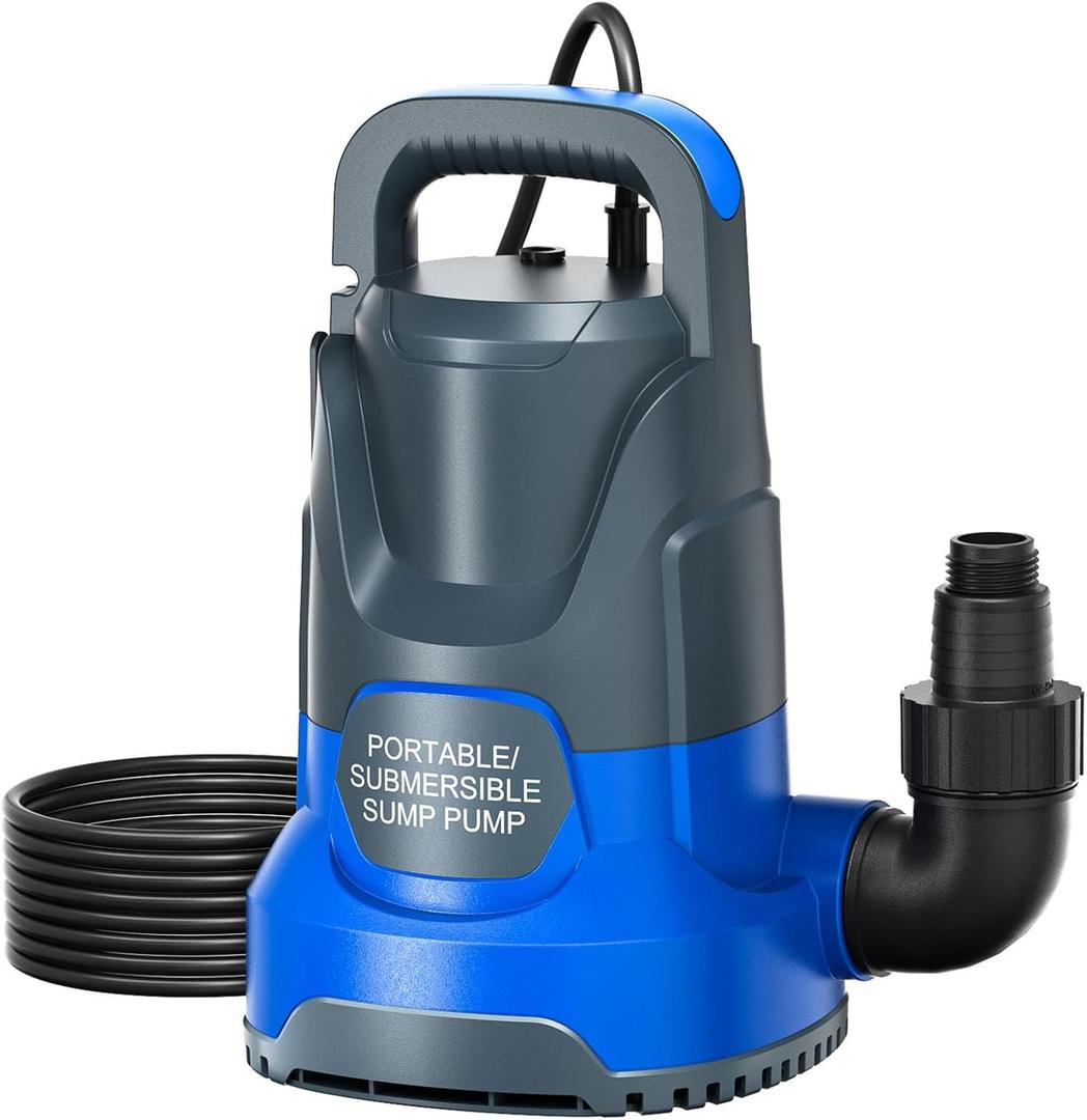 Sump Pump 1.1HP Submersible Clean/Slight Dirty Water Draining Pump 4700GPH Electric Portable Transfer Water Pump for Swimming Pool Tubs Garden Pond