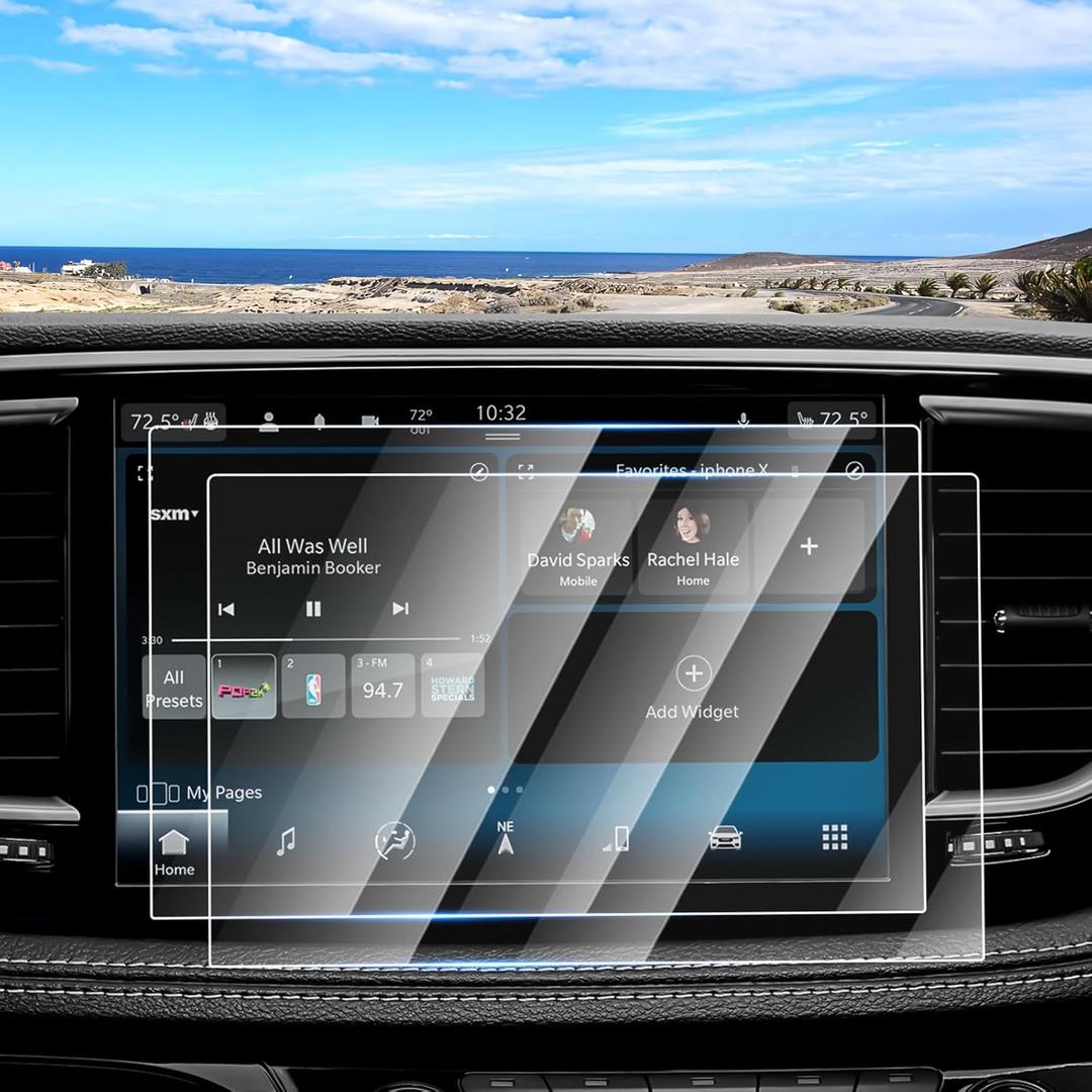 2PCS Screen Protector for 2021-2025 2026 Jeep Grand Cherokee L/Dodge Durango/Chrysler Pacifica, 10.1 Inch Touch Screen Protector Cover Tempered Glass Navigation Display Protective Film