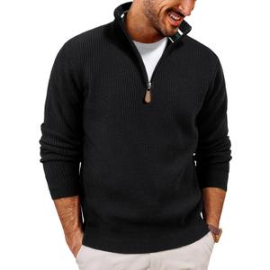 PJ PAUL JONES Mens Quarter Zip Pullover Slim Fit Lightweight Knit Pullovers Sweaters Fall Stylish Thick Mock Neck Sweater Black L
