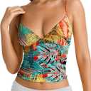 PINKMSTYLE Women's Sexy V Neck Ruched Cami Top Sleeveless Spaghetti Double Layer Fitted Crop Tank Tops (S)