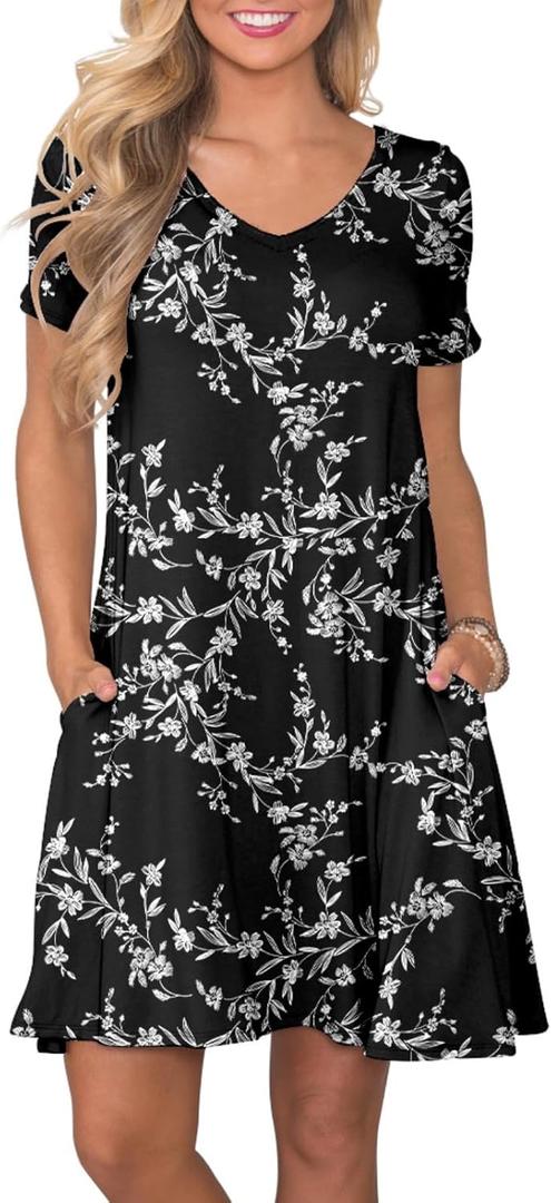 lionstill Women's Casual T Shirt Dress Summer Short Sleeve Swing Dresses with Pockets (XL)