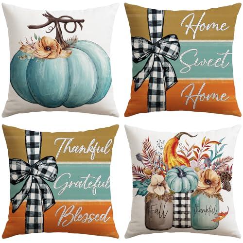 Pack Of 3 Artscope Fall Decorative Throw Pillow Covers 20x20 Inch Set of 4 Fall Gifts for Home Decor, Autumn Pumpkin Sweet Home Thankful Grateful Blessed Outdoor Farmhouse Pillow Cases for Sofa Couch-Blue Pack Of 3 Artscope Fall Decorative Throw Pillow Covers 20x20 Inch Set of 4 Fall Gifts for Home Decor, Autumn Pumpkin Sweet Home Thankful Grateful Blessed Outdoor Farmhouse Pillow Cases for Sofa Couch-Blue