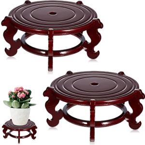 Geetery 2 Pcs 4 to 12 in Wooden Plant Stands Indoor Chinese Oriental Plant Stand for Vase Fishbowl Flower Pot Lamp Redwood Base Vintage Display Rack Decor(10 Inch)