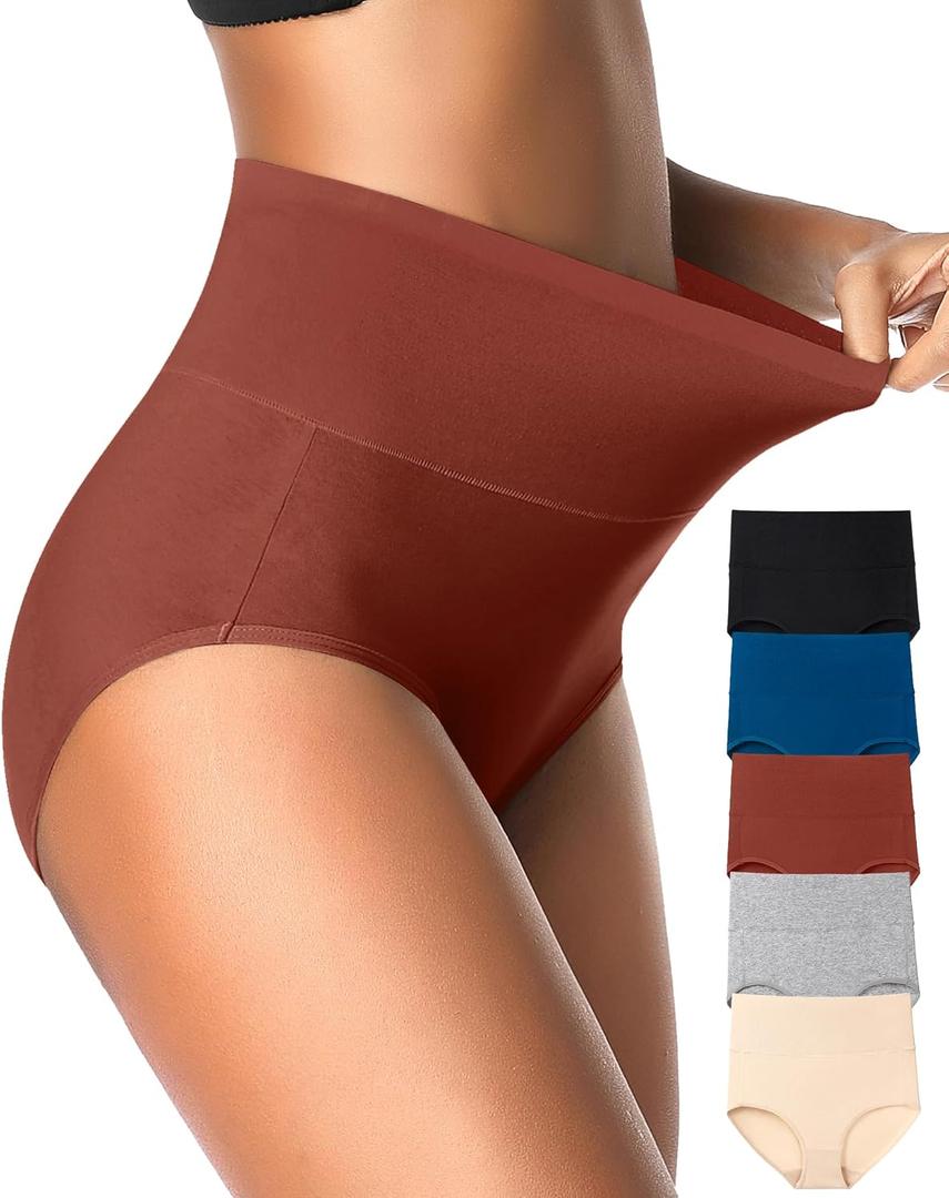 Eiggam Tummy Control Underwear Soft High Waisted Underwear Full Coverage Briefs Breathable Postpartum Cotton Womens Panties (M)