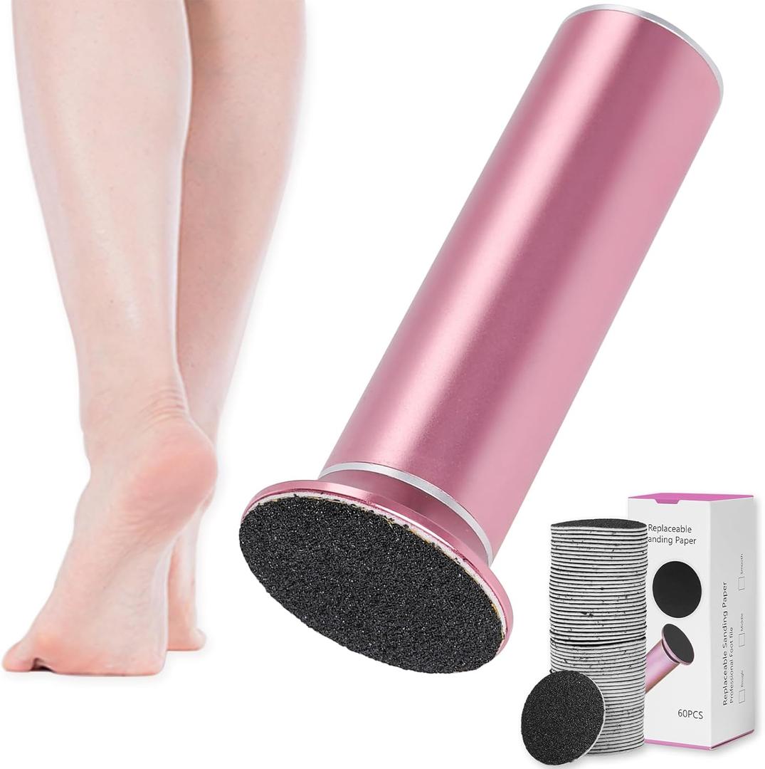 Dermawave Electric Foot File Callus Remover for Feet, Professional Foot Scrubber Sander Grinder for Dead Skin Cracked Heel, Pedicure Tool with 60 Sandpaper Discs for Men & Women (Pink)