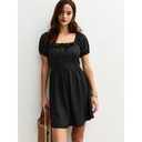New Look Polly Polka Dot Textured Jersey Milkmaid Mini Dress (Black, Large)