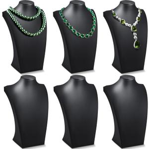 Kigley 6 Pcs Black PU Leather Jewelry Bust Display Necklace Holder Stand Necklace Mannequin Holder for Jewelry Display Trade Show(13.39 x 3.94 x 8.07 Inches)