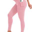 Blue Breath Leggings with Pockets for Women-High Waisted Full Length Yoga Pants Tummy Control Workout Athletic Daily (Pink, M)