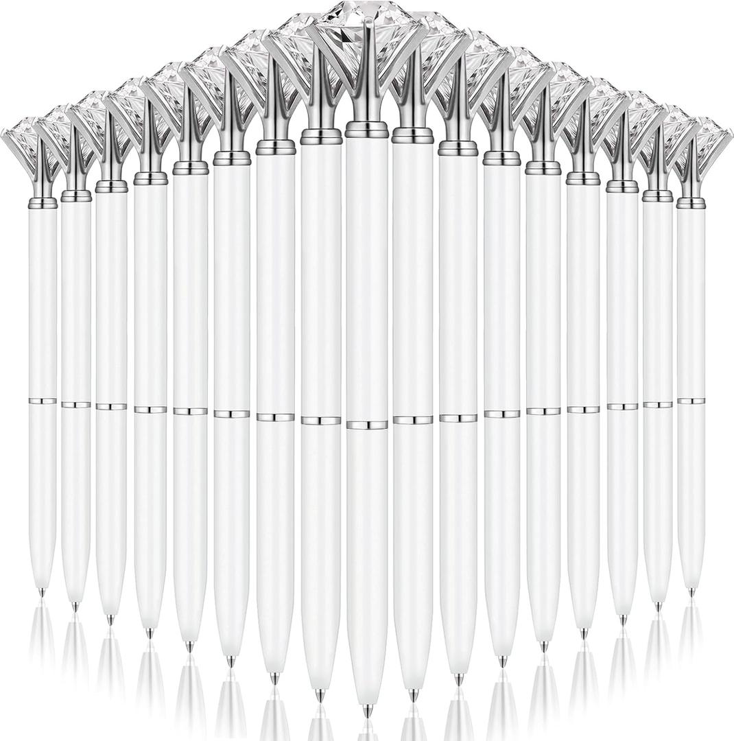 EVNEED 50pcs Big Diamond Pens,Bridal Shower Pen with Black Ink Cute Ballpoint Pen Beautiful Wedding Pens for Office School,White