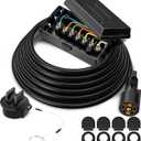 MICTUNING Heavy Duty 7 Way Plug Inline Trailer Cord with 7 Gang Junction Box 12 Feet, Weatherproof