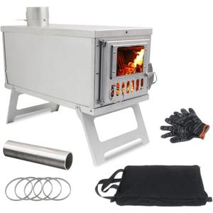 Camping Stove, Folding Furnace BBQ Stainless Steel Portable Wood Stove for Tents Shelter Heating Outdoor Cooking