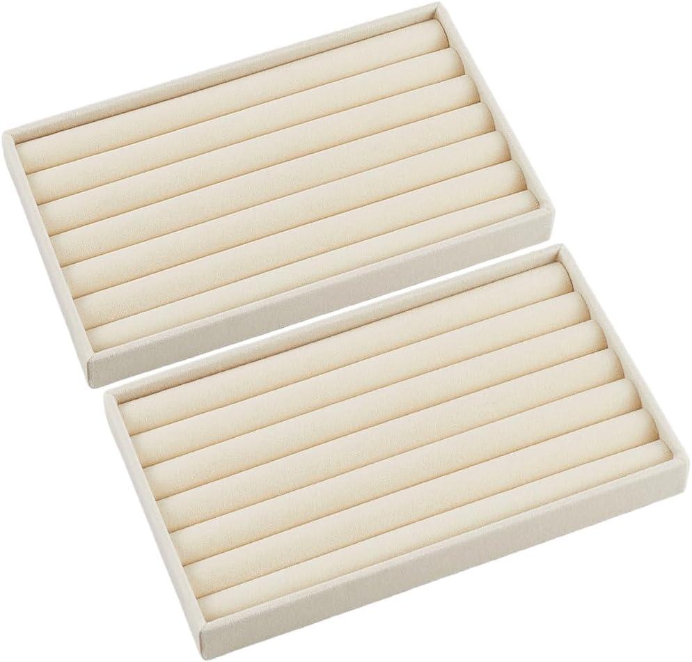 Tray Velvet Beige Jewelry Storage Drawer Stackable Jewelry Organizer Drawer for Drawer Insert Necklaces Bracelets Earrings Rings Storage Display, 8 Packs
