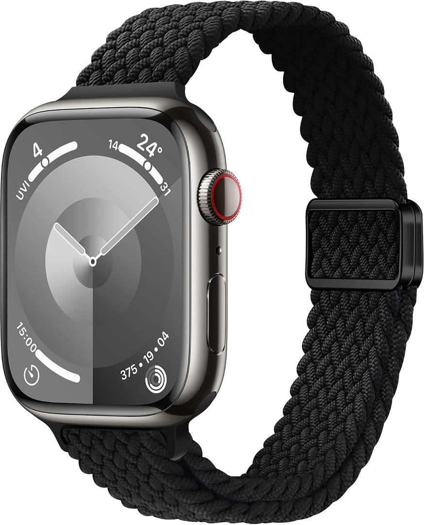 Slim Braided Nylon Band Compatible with Apple Watch Bands 42mm 41mm 40mm 38mm 40mm 44mm 45mm 46mm Women, Soft Thin Nylon Sport Loop Strap for iWatch Series 11 10 9 8 7 6 SE 5 4 3 2 1