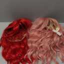 Enilecor Red and Pink Wig for Women,Short Curly Wavy Curly Bob Wig with Bangs,14" Natural Synthetic Colored Party Costume Cosplay Halloween Wigs