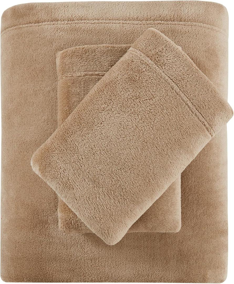 True North by Sleep Philosophy Plush Sheet Set King, Solid Color, Warm & Soft Bedding King Size Sheets, Fitted Pocket Fits Up to 16" Mattress, Soloft, King Taupe 4 Piece