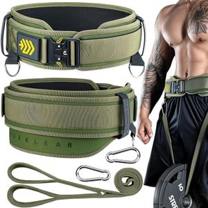 MANUEKLEAR 2-in-1 Weightlifting Belt & Dip Belt with 36.7 IN Rope, Double-Layer Weight Lifting Belts, Powerlifting Gym Weighted Belt for Pull Up Squat (Olive Drab)