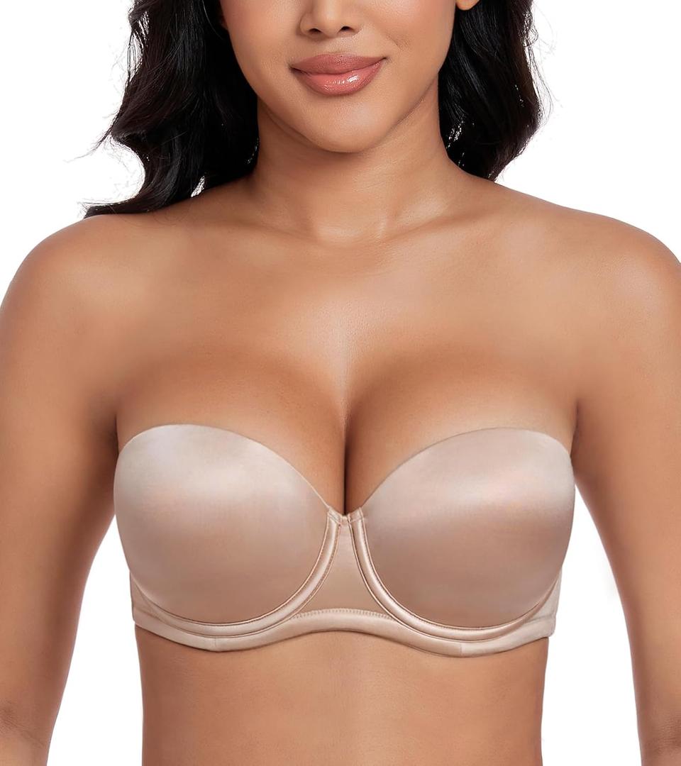 DotVol Women's Multiway Push Up Convertible Underwire Strapless Bra Thick Padded Everyday Bra (38C, Beige)