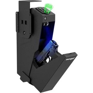 Gun Safe, Biometric Drop Down Bedside Gun Safe Quick Access Handgun Safe Mount Pistol Safe for Desk, Car, Nightstand (3 Ways)