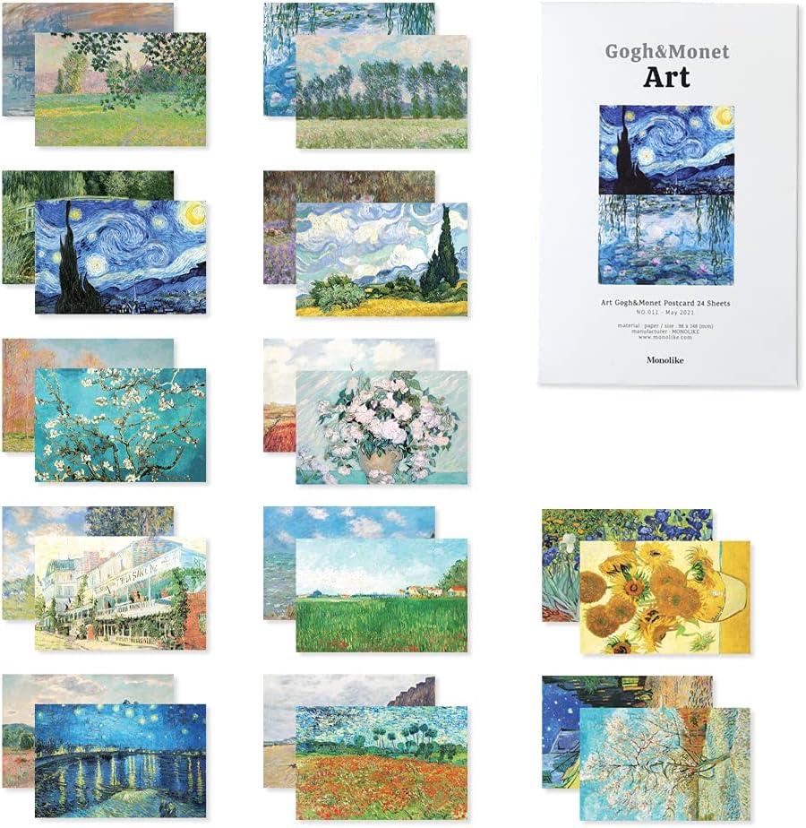 Monolike Art Gogh & Monet Single cards - mix 24 pack, Famous painting and Famous 24 Monet + Gogh Single cards