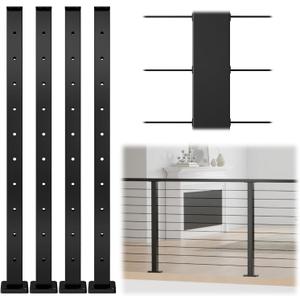 Muzata 4Pack Black Cable Railing Post 36 Inch 36"x2"x2" Level Drilled Surface Mount T304 Stainless Steel Cable Railing System Kit Indoor Outdoor with Paper User Guide PS02 BH4S