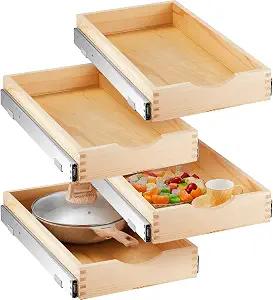 Sintuff 4 Pack Wooden Pull out Tray Cabinet Organizer Gentle Close Roll out Shelves for Kitchen Cabinets Fully Assembled Slide Pantry Shelves (12'' X 21'')
