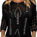 CRAZY GRID Women Casual Crochet Hollow Out Tops Spring Summer Half Sleeve Beach Swim Cover Ups Trendy Knit Outfits, 2XL
