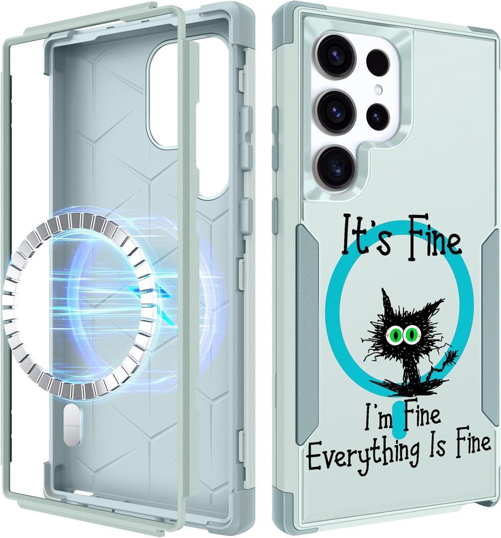for Samsung Galaxy S25 Ultra Case - [Compatible with MagSafe] Women Girls Cute Magnetic Protective Phone Cover Cool Cat Kawaii Girly Heavy Duty Shockproof Funda para Samsung S25 Ultra Cases